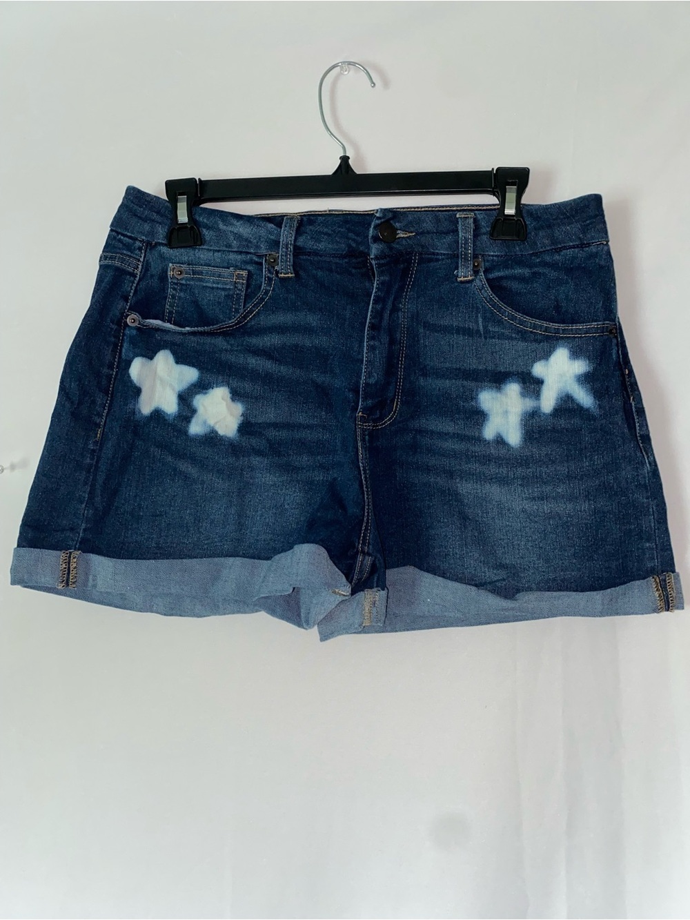 No Boundaries Dark Blue Denim Shorts with White Star Accents